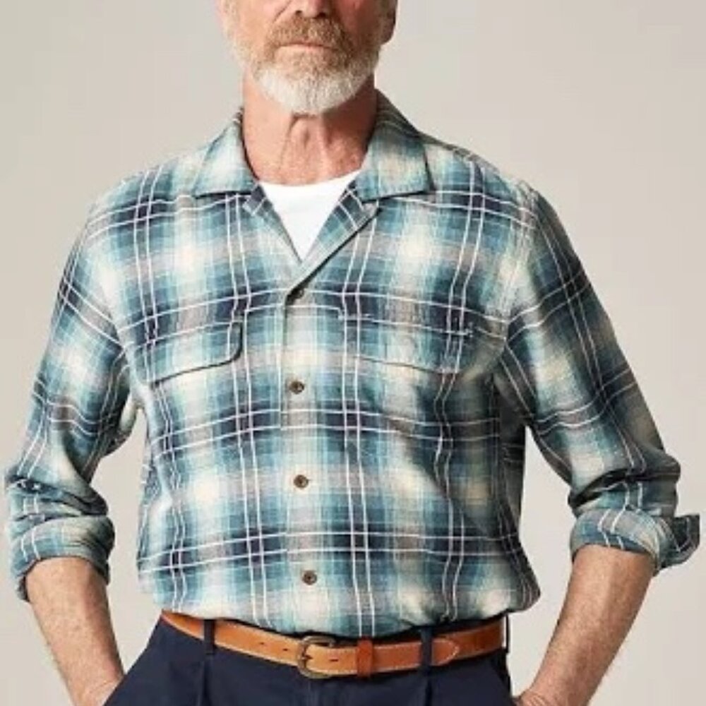 J Crew Cotton-hemp blend twill camp-collar shirt * sz Medium - Picture 6 of 6